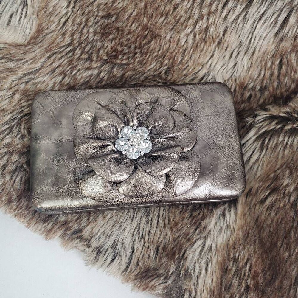 Bronze Flower Embellished Clutch